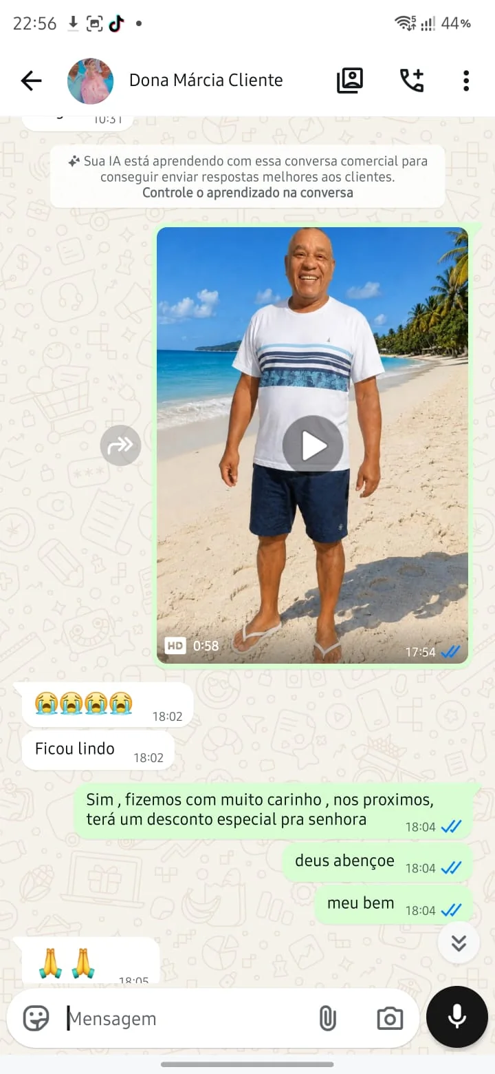 Cliente recebeu a homenagem e respondeu que ficou linda